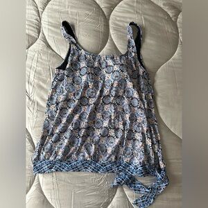 Swimsuits for All size 22 blouson style tankini top blue/pink geometric print
